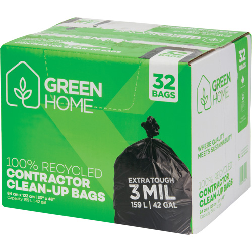 Green Home Garbage Bags, Strong, 33" W x 48" L, 3 mils, Black, 159 L (42 Gal.) Capacity M & M Nord Ouest Inc