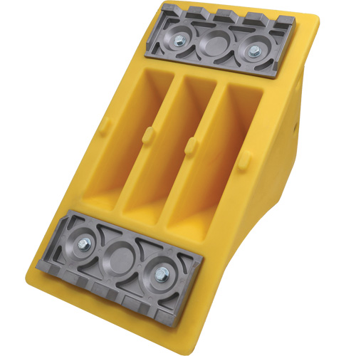 75 Ton Large Equipment Wheel Chock with Aluminum Cleats, Urethane, Yellow M & M Nord Ouest Inc