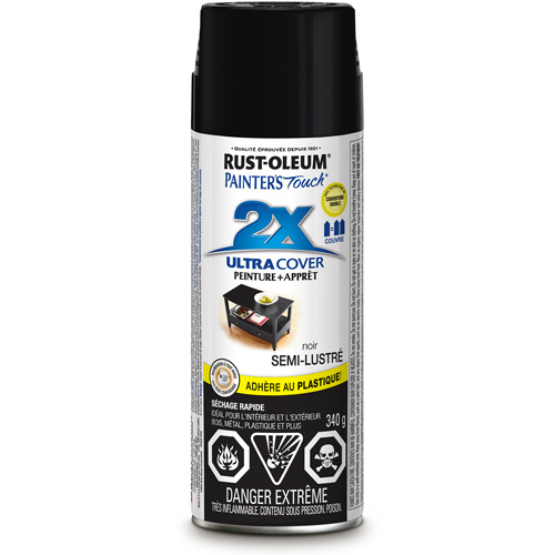Peinture &agrave; pouvoir couvrant &eacute;lev&eacute; Painter's Touch, Noir, Semi-brillant, Canette a&eacute;rosol M & M Nord Ouest Inc