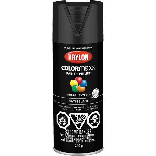 Appr&ecirc;t + peinture COLORmaxx, Noir, Semi-mat, 12 oz, Canette a&eacute;rosol M & M Nord Ouest Inc