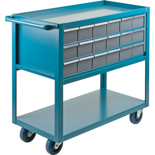 Chariot &agrave; tablette avec tiroir, 1200 lb Capacit&eacute;, Acier, 18" x la, 35" x ha, 36" p, Roues en Caoutchouc, Enti&egrave;rement soud&eacute;, 18 tirroirs M & M Nord Ouest Inc