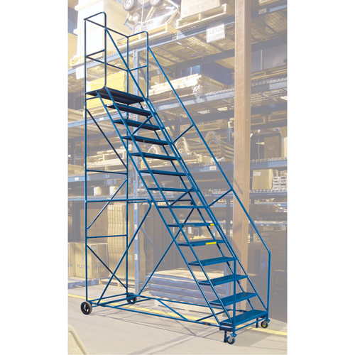 CSA-Certified Rolling Step Ladder with Locking Step, 14 Steps, 30" Step Width, 128" Platform Height, Steel M & M Nord Ouest Inc