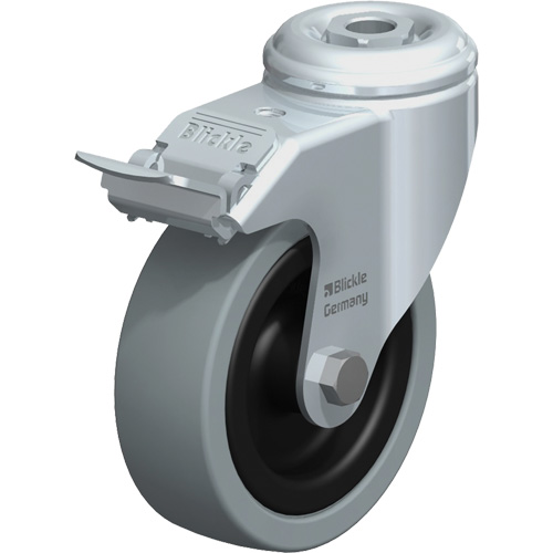 Light-Duty Caster, Swivel with Brake, 4" (101.6 mm), Solid Rubber, 242 lbs. (110 kg.) M & M Nord Ouest Inc