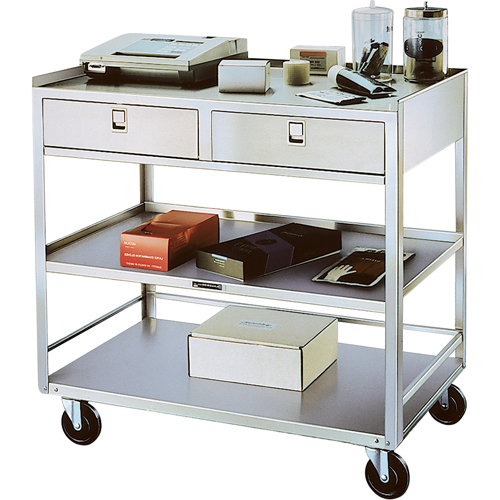 Stainless Steel Equipment Stands, 300 lbs. Capacity, Stainless Steel, 20"/20-1/8" x W, 35" x H, 37"/36-3/8" D, Knocked Down, 2 Drawers M & M Nord Ouest Inc