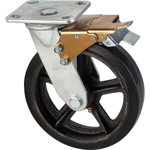 Mold-on Caster, Swivel with Brake, 8" (203.2 mm), Rubber, 660 lbs. (299 kg.) M & M Nord Ouest Inc