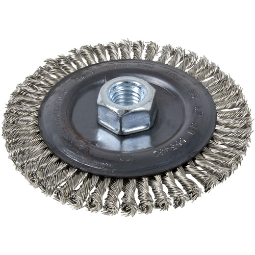 Brosse pour cordon de soudure, Dia. 5", Fils 0,022", Arbre 5/8"-11, Acier inoxydable M & M Nord Ouest Inc