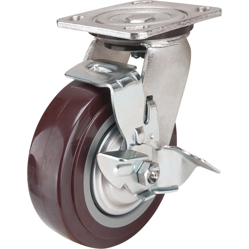 Caster, Swivel with Brake, 6" (152.4 mm), Polyurethane, 850 lbs. (385 kg.) M & M Nord Ouest Inc