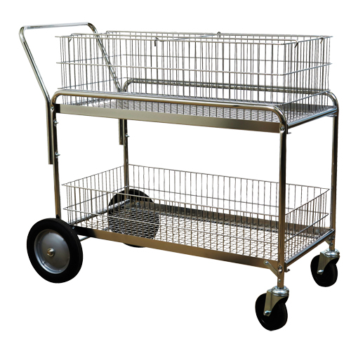 Wire Mesh Office Mail Cart, 250 lbs. Capacity, Chrome, 23-3/4" D x 43" L x 38-1/2" H, Chrome Plated M & M Nord Ouest Inc