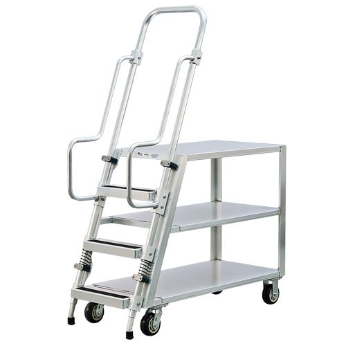 Aluminum Stock Picking Ladder Cart, Aluminum, 22" W x 51-1/2" D, 3 Shelves, 800 lbs. Capacity M & M Nord Ouest Inc