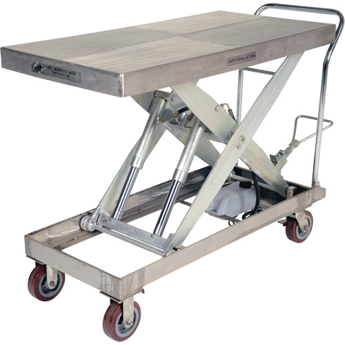 Table &eacute;l&eacute;vatrice hydraulique manuelle &agrave; ciseaux, 47" lo x 24" la, Partiellement en acier inoxydable, Capacit&eacute; 2000 lb M & M Nord Ouest Inc