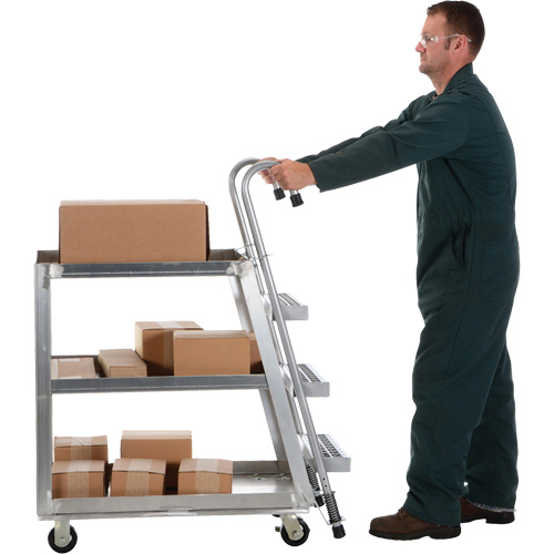 Stockpicker Truck, Aluminum, 21-7/8" W x 40" D, 3 Shelves, 660 lbs. Capacity M & M Nord Ouest Inc
