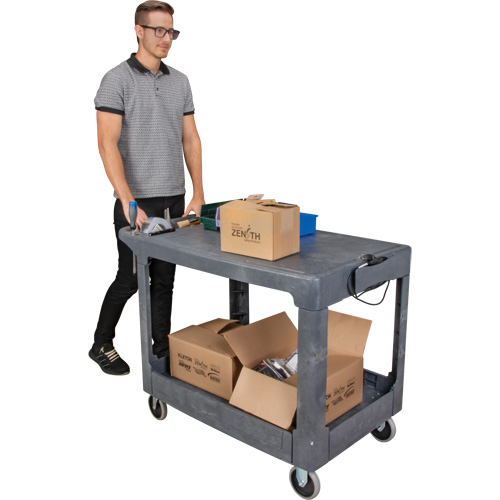 Flat-Shelf Utility Service Cart, 2 Tiers, 25-1/4" x 32-1/4" x 44", 550 lbs. Capacity M & M Nord Ouest Inc