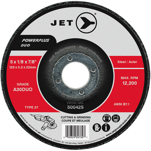 Meule/disque de coupe POWERPLUS DUO, 5" x 1/8", Arbre de 7/8", Type 27, Grain de A30DUO M & M Nord Ouest Inc