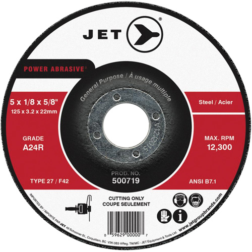 Meule &agrave; tronçonner Power Abrasive, 4-1/2" x 1/8", Arbre de 7/8", Type 27, 13 300 Tr/min M & M Nord Ouest Inc