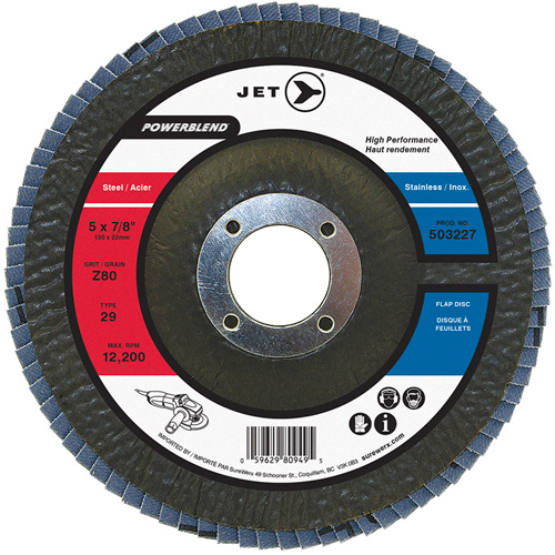 POWERBLEND Flap Disc, 5" x 7/8", Type 29, Z80 Grit, Zirconia Alumina M & M Nord Ouest Inc
