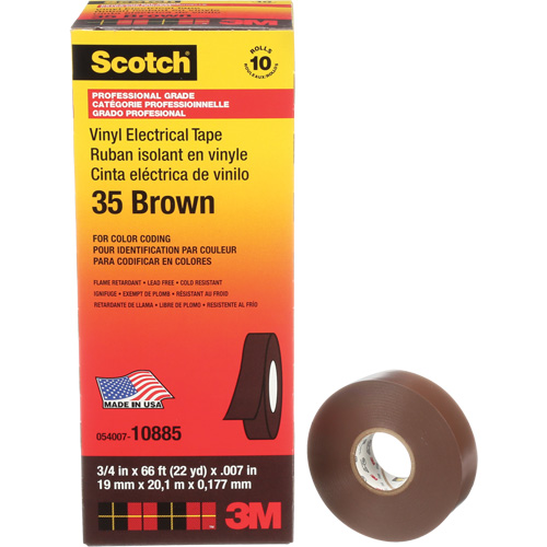 Scotch&reg; Vinyl Colour Coding Electrical Tape, 19 mm (3/4") W x 20 m (66') L, 7 mils, Brown M & M Nord Ouest Inc