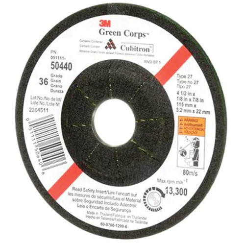 Green Corps Flexible Grinding Wheel, 4-1/2" x 1/8", 7/8" Arbor, Ceramic, Type 27 M & M Nord Ouest Inc