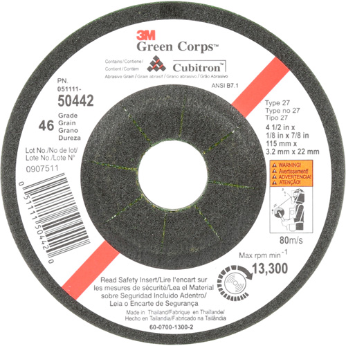 Green Corps Flexible Grinding Wheel, 4-1/2" x 1/8", 7/8" Arbor, Ceramic, Type 27 M & M Nord Ouest Inc