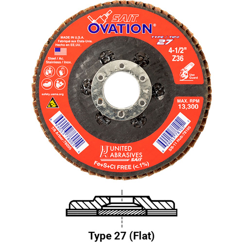 OVATION MEULE LAMELLE5X5/8 11 GRAIN36, 5" x 5/8"-11, Type 27, Grain 36, Zirconium M & M Nord Ouest Inc