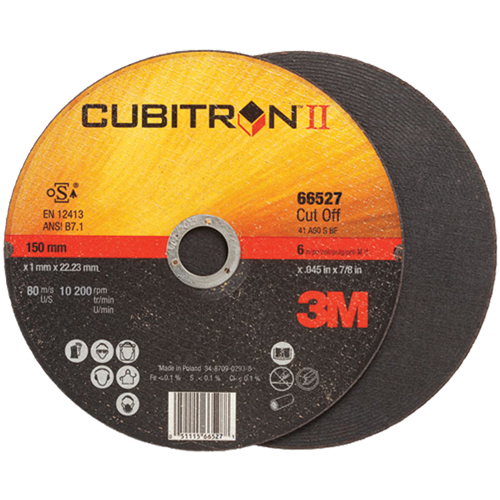 Meule &agrave; tronçonner Cubitron II, 6" x 0,045"/0,05", Arbre de 7/8", Type 27, C&eacute;ramique, 10 200 Tr/min M & M Nord Ouest Inc