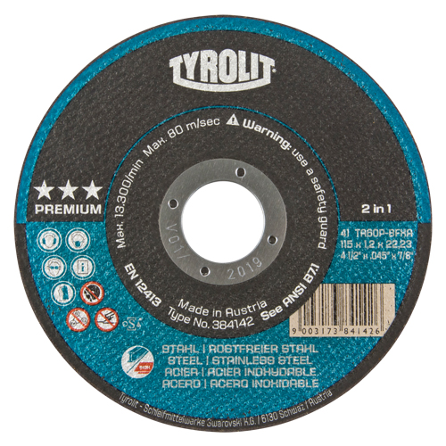 Premium 2 In 1 Thincut Cut-Off Wheel, 4-1/2" x 0.045", 7/8" Arbor, Type 1, Aluminum Oxide, 13300 RPM M & M Nord Ouest Inc