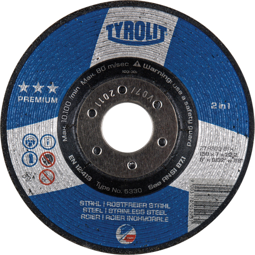 Premium 2-in-1 Grinding Wheel, 6" x 9/32", 7/8" Arbor, Type 27 M & M Nord Ouest Inc