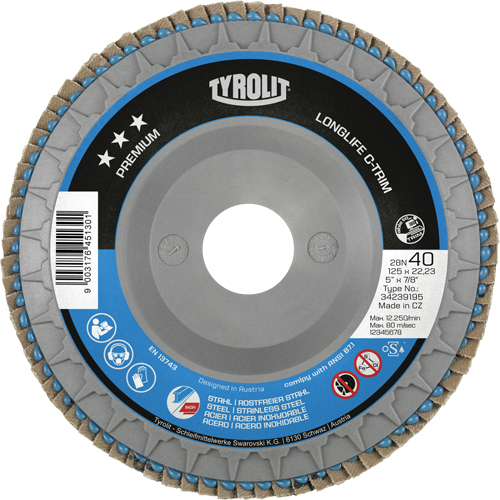 Disque &agrave; lamelles Long Life C-Trim, 5" x 7/8", Type 29, Grain 120, Zirconium M & M Nord Ouest Inc