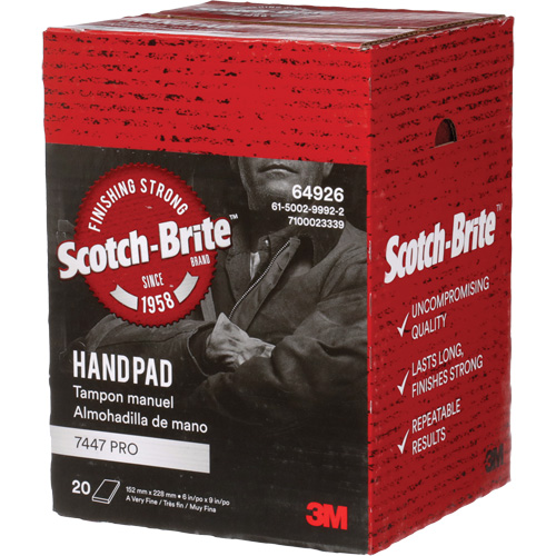 Tampons manuels Scotch-Brite 7447, Oxyde d'aluminium, 9" x 6", Grain Tr&egrave;s fin M & M Nord Ouest Inc