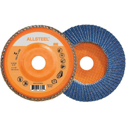 AllSteel Flap Disc, 5" x 7/8", Type 27, 40 Grit, Zirconia Alumina M & M Nord Ouest Inc