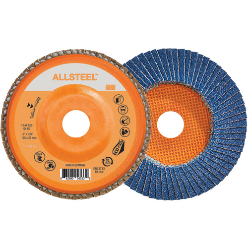 AllSteel Flap Disc, 5" x 7/8", Type 27, 60 Grit, Zirconia Alumina M & M Nord Ouest Inc