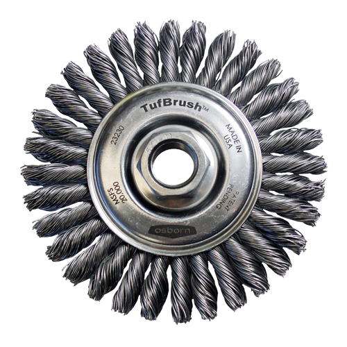 Brosse &agrave; fils nou&eacute;s TufBrush, Dia. 4", Fils 0,02", Arbre 5/8"-11, Acier M & M Nord Ouest Inc