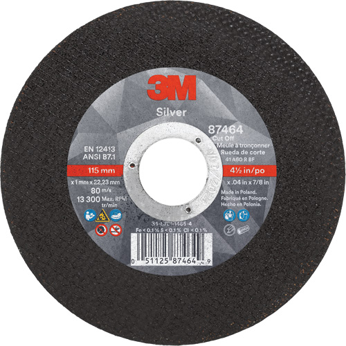Meule &agrave; tronçonner Silver, 4-1/2" x 0,04", Arbre de 7/8", Type 1, C&eacute;ramique, 13 300 Tr/min M & M Nord Ouest Inc