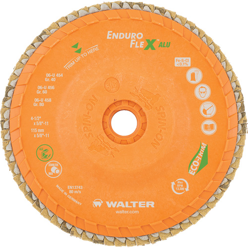 Enduro-Flex Alu Spin-On Flap Disc, 4-1/2" x 5/8"-11, Type 27, 40 Grit, Zirconia Alumina M & M Nord Ouest Inc