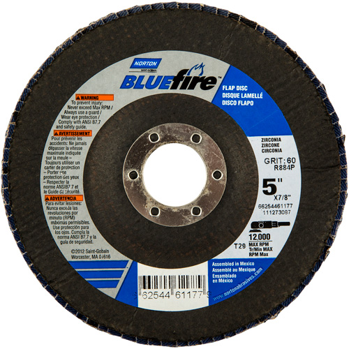 Disque &agrave; lamelles BlueFire, 5" x 7/8", Type 29, Grain 36, Alumine de zirconium M & M Nord Ouest Inc