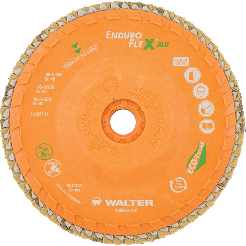 Enduro-Flex Alu Spin-On Flap Disc, 5" x 5/8"-11, Type 27, 80 Grit, Zirconia Alumina M & M Nord Ouest Inc
