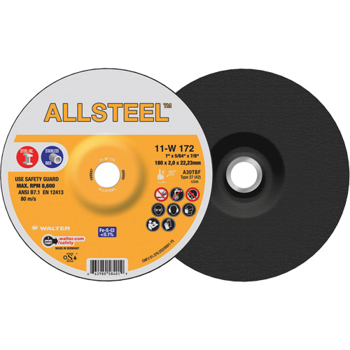 AllSteel Cut-Off Wheel, 7" x 5/64", 7/8" Arbor, Type 27, Aluminum Oxide, 8500 RPM M & M Nord Ouest Inc