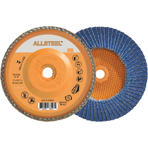 AllSteel Flap Disc, 5" x 5/8"-11, Type 27, 40 Grit, Zirconia Alumina M & M Nord Ouest Inc