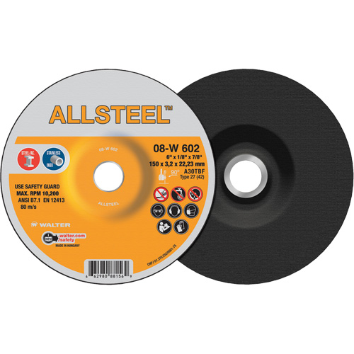 ALLSTEEL Grinding Wheel, 6" x 1/8", 7/8" Arbor, Aluminum Oxide, Type 27 M & M Nord Ouest Inc