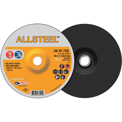 ALLSTEEL Grinding Wheel, 7" x 1/4", 7/8" Arbor, Aluminum Oxide, Type 27 M & M Nord Ouest Inc