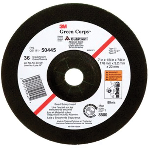Green Corps Depressed Centre Wheel, 7" x 1/8", 7/8" Arbor, Ceramic, Type 27 M & M Nord Ouest Inc