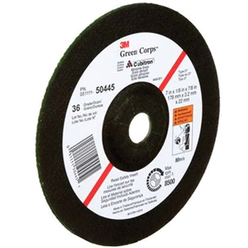 Green Corps Depressed Centre Wheel, 7" x 1/8", 7/8" Arbor, Ceramic, Type 27 M & M Nord Ouest Inc