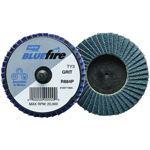 BlueFire&reg; R884P Plastic Flat Mini Flap Disc, 2" x Type 27, P60 Grit, Zirconia Alumina M & M Nord Ouest Inc