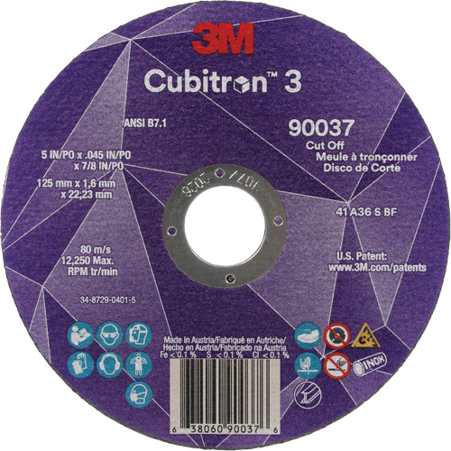 Meule &agrave; tronçonner Cubitron 3, 5" x 0,045", Arbre de 7/8", Type 1, C&eacute;ramique, 12250 Tr/min M & M Nord Ouest Inc