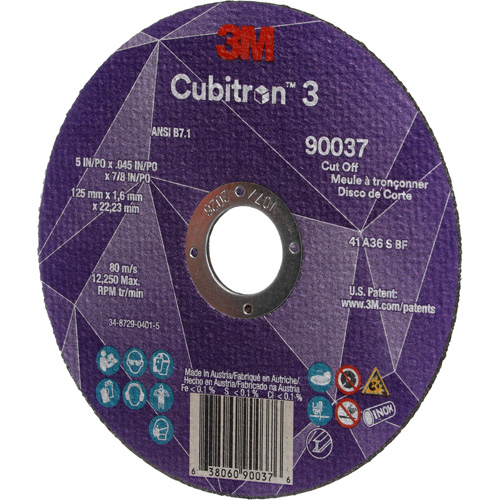 Meule &agrave; tronçonner Cubitron 3, 5" x 0,045", Arbre de 7/8", Type 1, C&eacute;ramique, 12250 Tr/min M & M Nord Ouest Inc