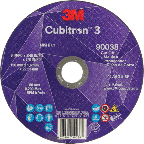 Cubitron 3 Cut-Off Wheel, 6" x 0.045", Type T27, Ceramic, 10200 RPM M & M Nord Ouest Inc