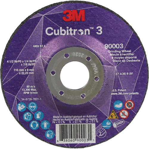 Cubitron 3 meule a moyeu d&eacute;port&eacute;, 4-1/2" x 1/4", Arbre 7/8", C&eacute;ramique, Type T27 M & M Nord Ouest Inc