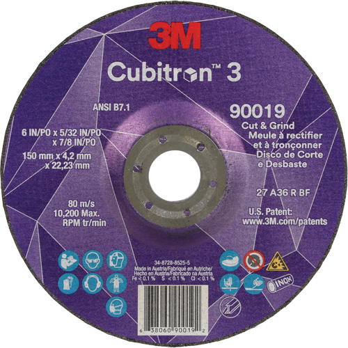 Cubitron 3 Cut & Grind Wheel, 6" x 5/32", 7/8" Arbor, Type T27, 36+ Grit, Ceramic M & M Nord Ouest Inc