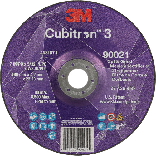 Meule &agrave; couper & tronçonner Cubitron 3, 7" x 5/32", Arbre de 7/8", Type T27, Grain de 36+, C&eacute;ramique M & M Nord Ouest Inc
