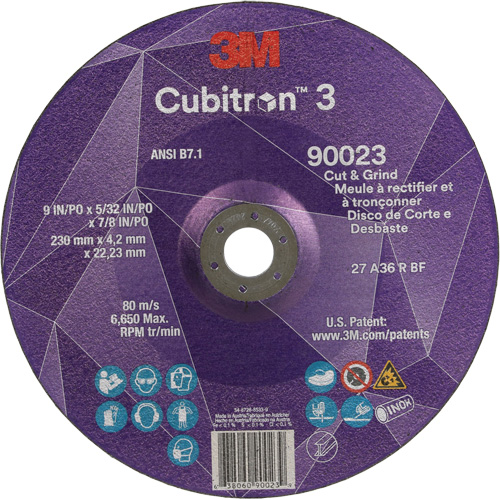 Cubitron 3 Cut & Grind Wheel, 9" x 5/32", 7/8" Arbor, Type T27, 36+ Grit, Ceramic M & M Nord Ouest Inc