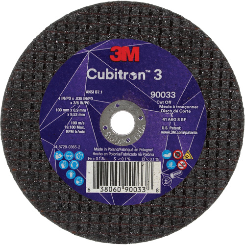 Meule &agrave; tronçonner Cubitron 3, 4" x 0,035", Arbre de 3/8", Type T1, C&eacute;ramique, 21000 Tr/min M & M Nord Ouest Inc